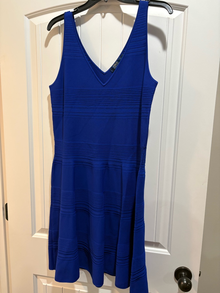 Polo By Ralph Lauren Cobalt Blue V-Neck Sleeveless Midi Dress